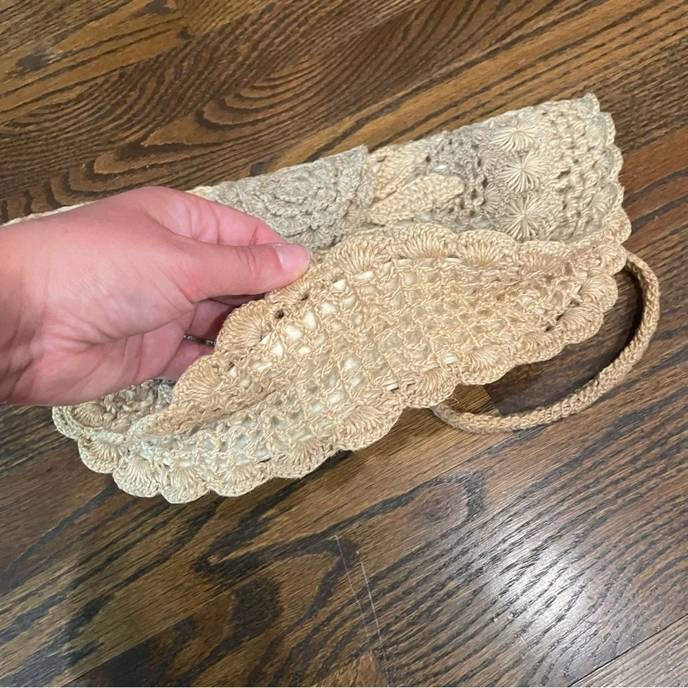 VINTAGE 1970s Crochet Round Floral Motif Tote Shoulder Bag